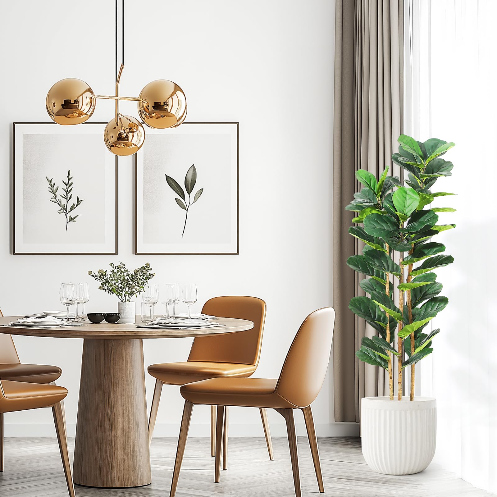 Rubber Plant Ficus - Beyaz Saksılı Yapay Fiddle Leaf Fig
