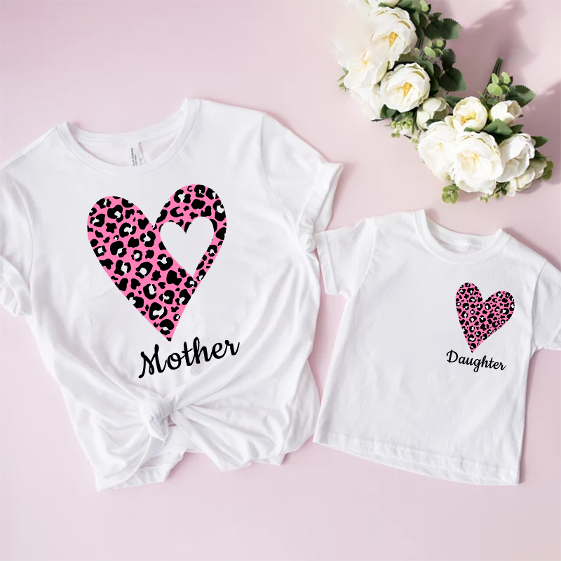 Plant Parent T Shirt - Aile Eşleştirme Kıyafetler Leopar Kalp Baskı