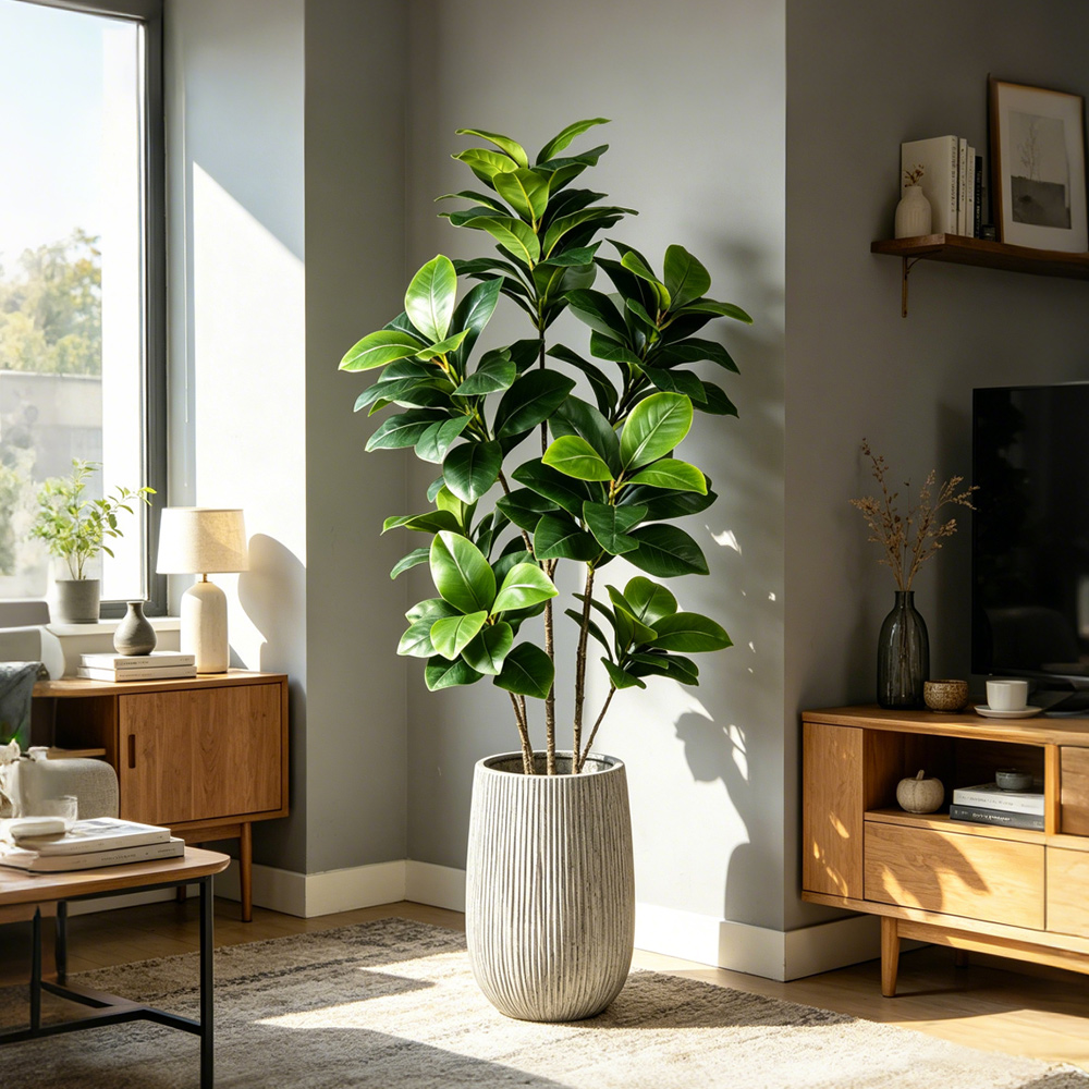 Rubber Plant Ficus - 74-140cm Büyük Yapay Banyan Ağacı Tropikal