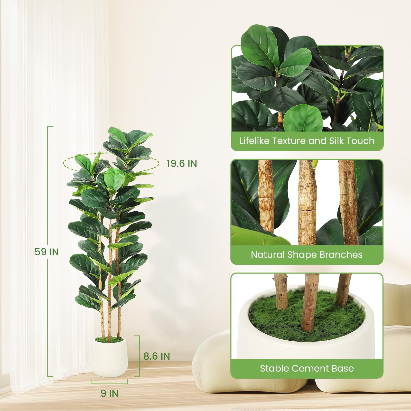 Beyaz Saksılı Yapay Fiddle Lea - Rubber Plant Ficus incelemesi ve fiyatı